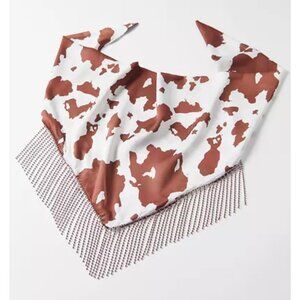 Urban Outfitters | Cow Print Rhinestone Tassel Silky Scarf